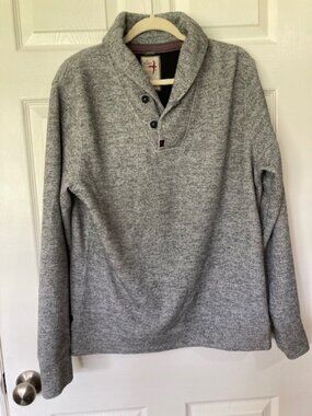 Relwen Mens Thermal Ribbed Shawl Collar Gray Pullover Large Gorpcore Sweater
